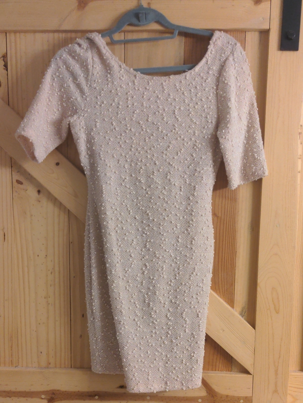 Cream Textured Short Sleeve Dress - Brand Unknown